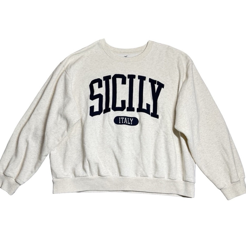 Hollister Women's White Easy Sicily Italy Graphic Crew Sweatshirt XL